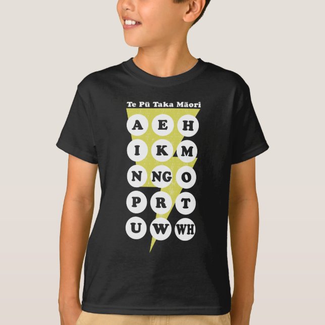 Maori Alphabet Learning Te Reo T Shirt (Framsida)