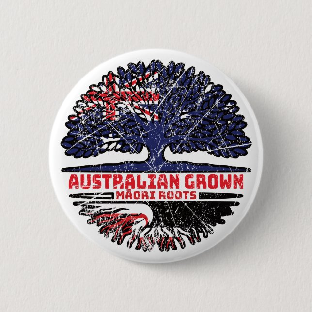Maori Australian Träd Roots Flagga Knapp (Framsida)