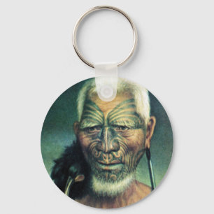 Maori chef för vintage NZ av G. Lindaeur Keychain Nyckelring