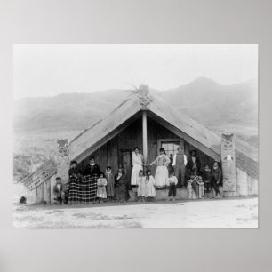 Maori familj hemmastadda PhotographNew Själland Poster