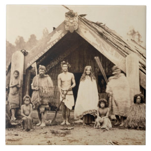 Maori familj som är nyazeeländsk, c.1880s kakelplatta