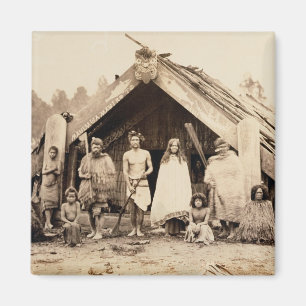Maori familj som är nyazeeländsk, c.1880s magnet