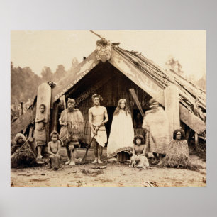 Maori familj som är nyazeeländsk, c.1880s poster