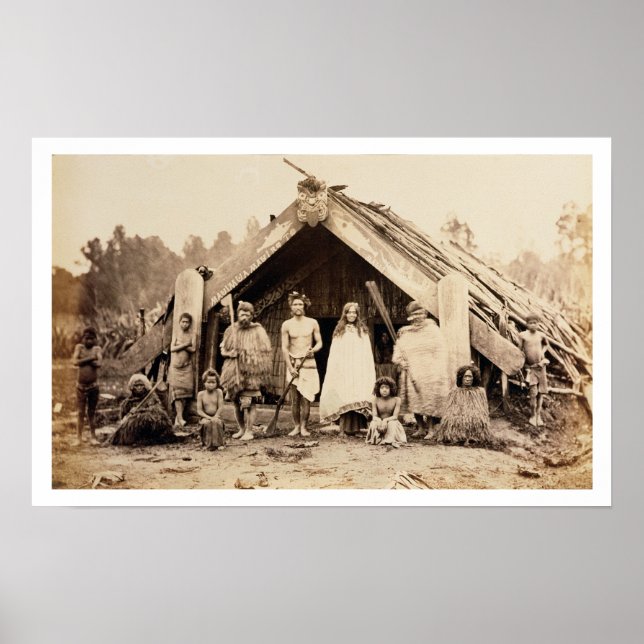 Maori Family, Nya Zeeland, c.1880s (albumen print) Poster (Framsidan)