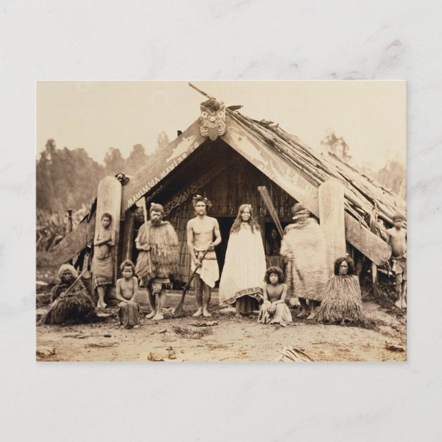 Maori Family, Nya Zeeland, c.1880s (albumen print) Vykort (Framsida)