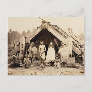 Maori Family, Nya Zeeland, c.1880s (albumen print) Vykort