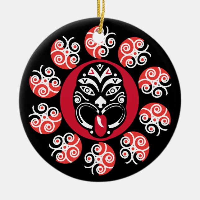 Maori Haka | Nya Zeeland | Ursprunglig konst | Dek Julgransprydnad Keramik (Framsidan)