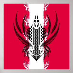 Maori konsttryck med tatueringar poster