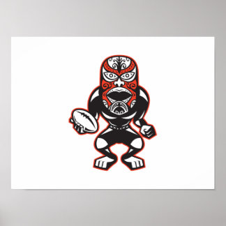 Maori Mask Rugby Player som kör med Boll Poster