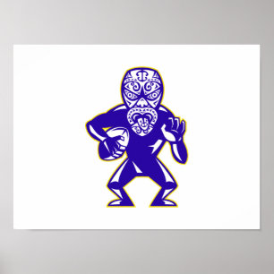 Maori maskera Rugbyspelarespring med att klara sig Poster
