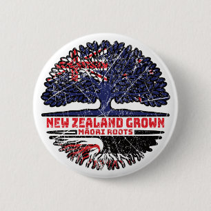 Maori New Zealander New Zealand Träd Roots Flagga Knapp