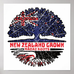 Maori New Zealander New Zealand Träd Roots Flagga Poster