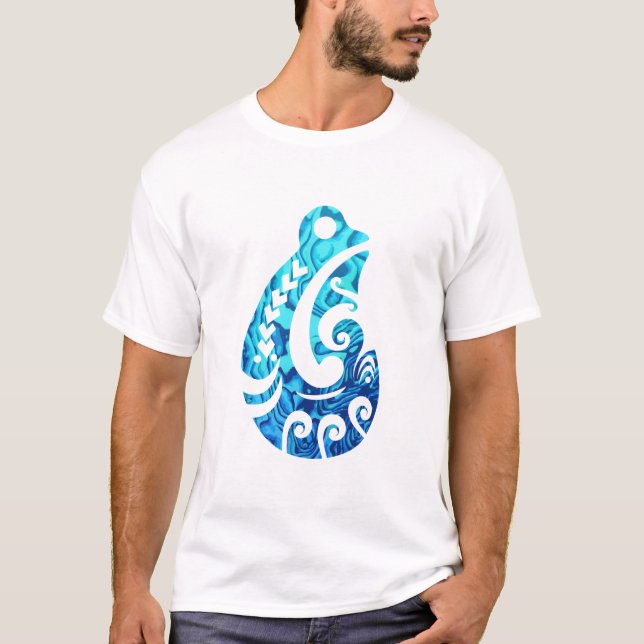 Maori Paua för FishhookHei Matau stam- tatuering T Shirt (Framsida)