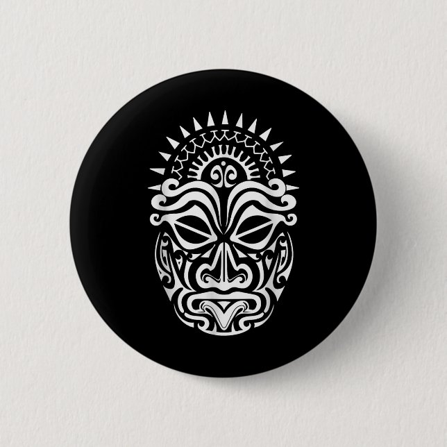 Maori Polynesian Tatto Haka Dance Ansikte Mask Hea Knapp (Framsida)