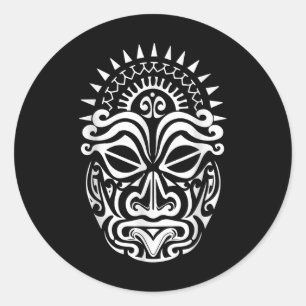 Maori Polynesian Tatto Haka Dance Ansikte Mask Hea Runt Klistermärke