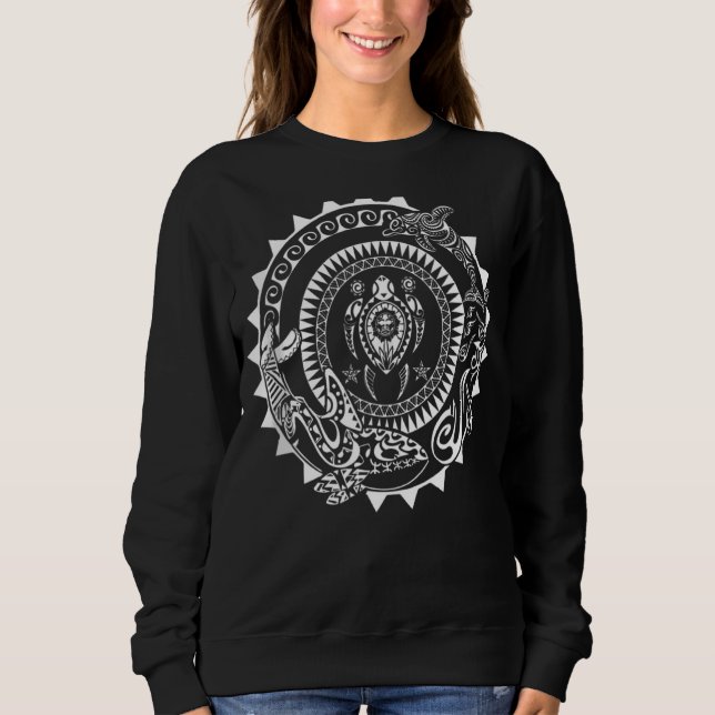 Maori Polynesian Tattoo Orca Dolphin Turtle Scuba T Shirt (Framsida)