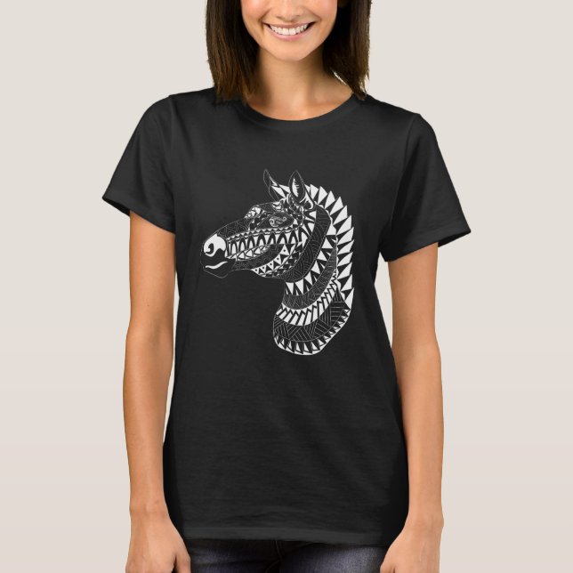 Maori Polynesian Tattoo Zebra Horse Quilted Zebra  T Shirt (Framsida)