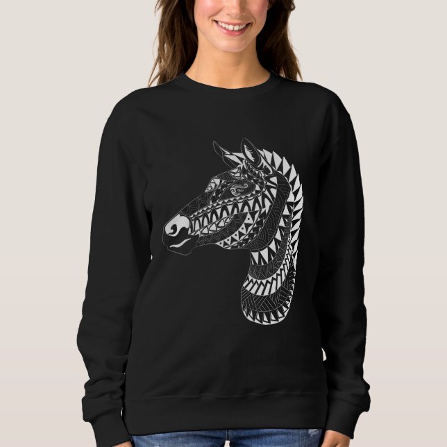 Maori Polynesian Tattoo Zebra Horse Quilted Zebra  T Shirt (Framsida)