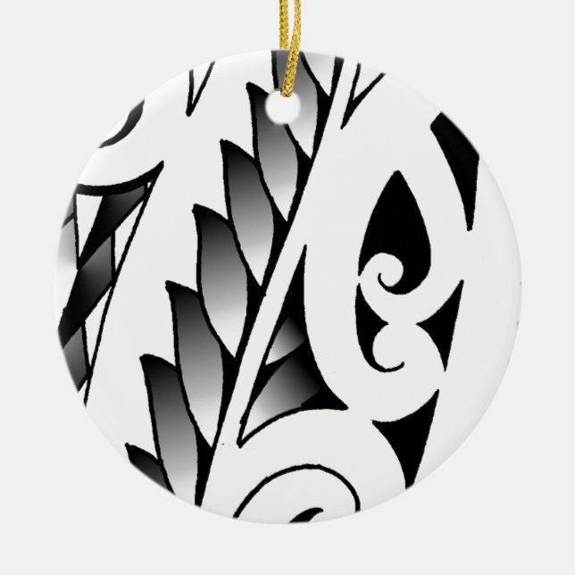 Maori silverfern tatueringmönster med fernblad julgransprydnad keramik (Framsidan)