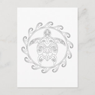 Maori Sol Tribal Turtle Vuxen Coloring Postcard Vykort