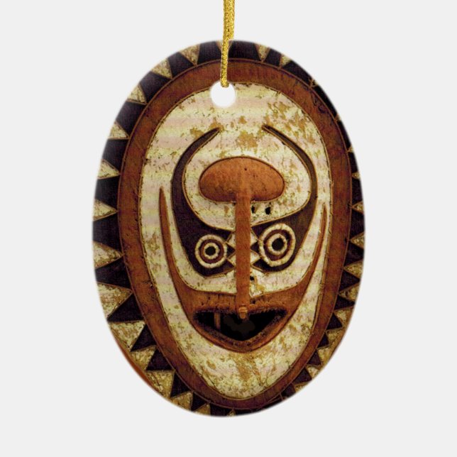 Maori-stammens rituella mask julgransprydnad keramik (Framsidan)