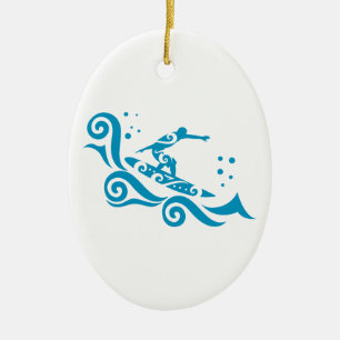 Maori Surfer with Vågar Gift Idea Julgransprydnad Keramik