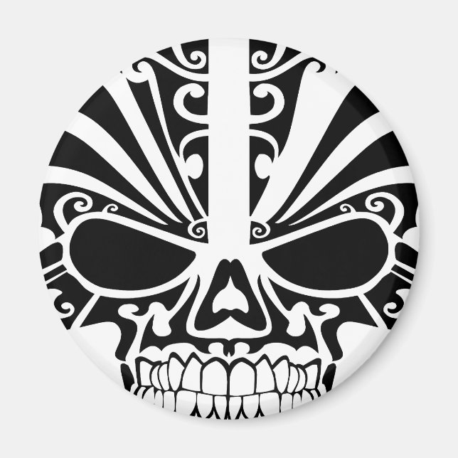 Maori Tattoo Mask Skull Magnet (Framsidan)