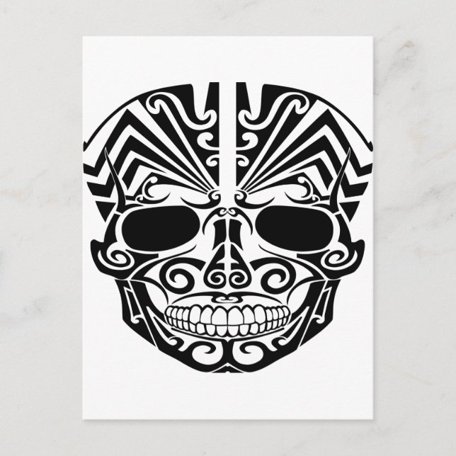 Maori Tattoo Mask Skull Vykort (Framsida)