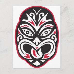 maori tiki moko tattomask vykort