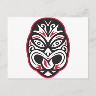 maori tiki moko tattomask vykort