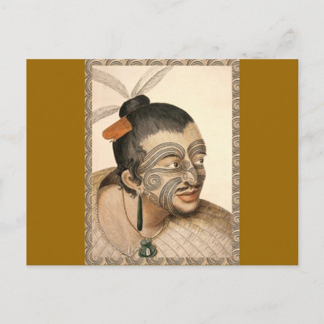 Maori Warrior ca 1784 Vykort (Framsida)