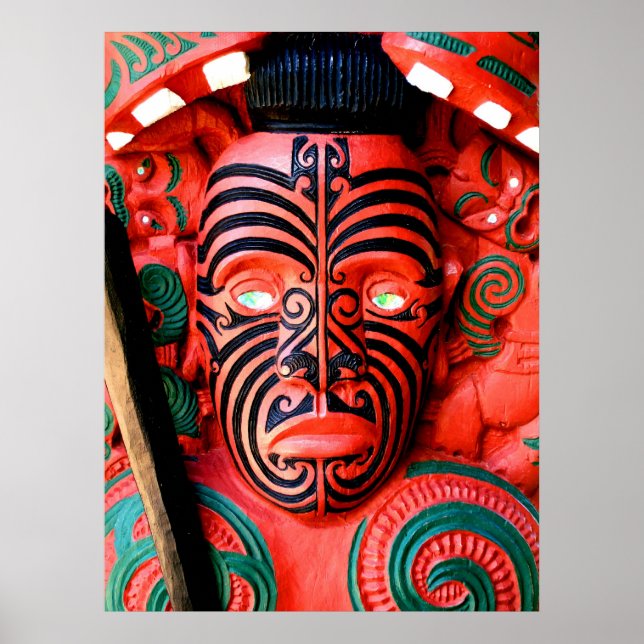 Maori Warrior Carving, Nya Zeeland Poster (Framsidan)