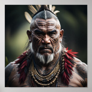 Maori Warrior Chief i Headdress Poster