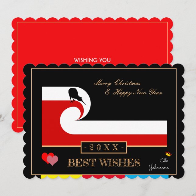 Maori Wave & Zealand Flagga Gott nytt år /Kiwi Julkort (Fram/baksida)