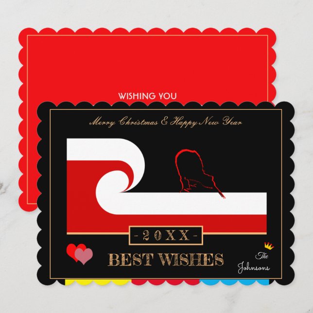 Maori Wave & Zealand Flagga Gott nytt år Önskemål Julkort (Fram/baksida)