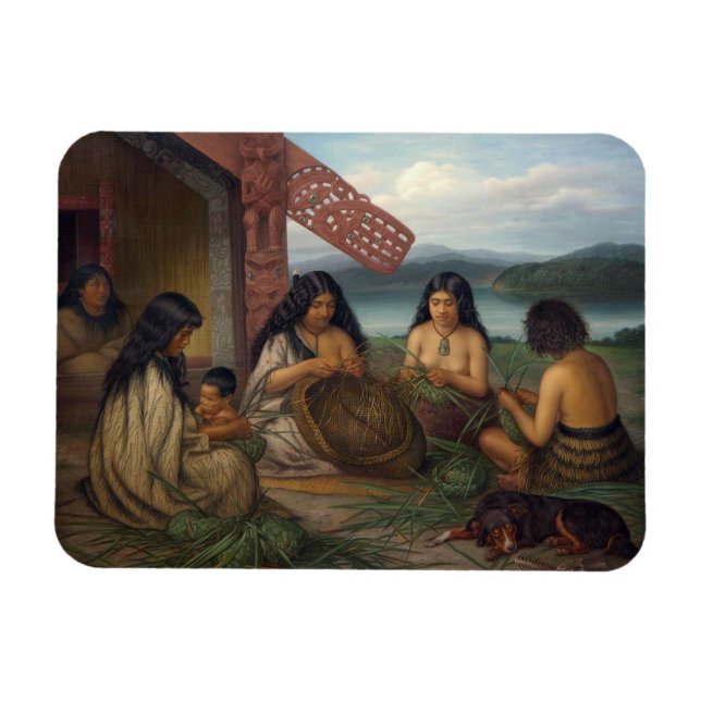 Maoris Plaiting Flax Basket, av G. Lindauer Magnet (Horisontell)