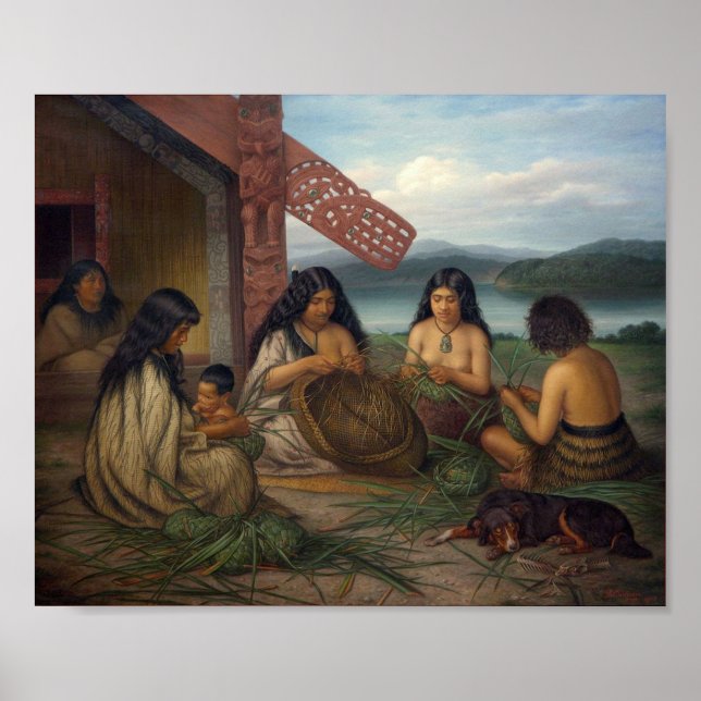 Maoris Plaiting Flax Basket, av G. Lindauer Poster (Framsidan)
