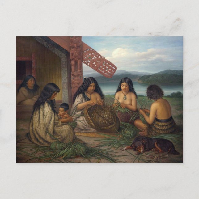 Maoris Plaiting Flax Basket, av G. Lindauer Vykort (Framsida)