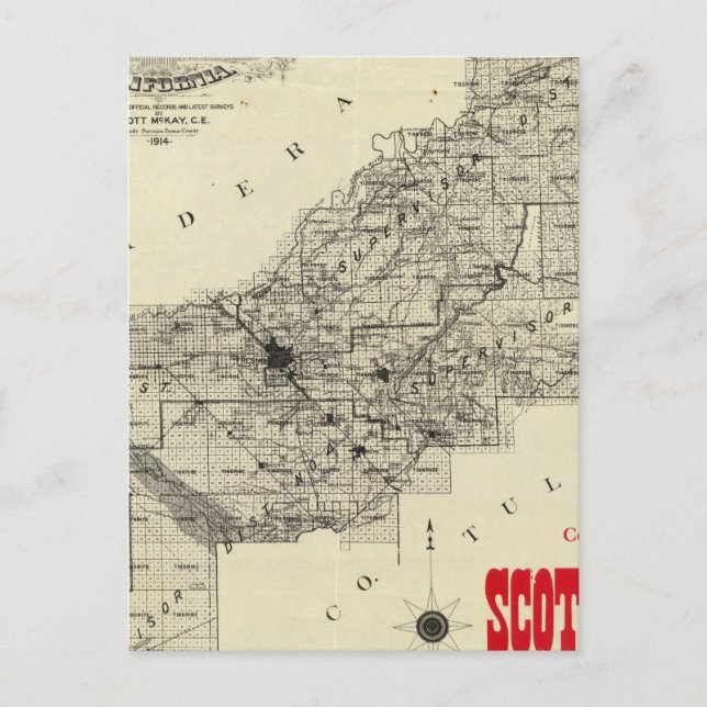 Map Fresno County, California Vykort (Framsida)