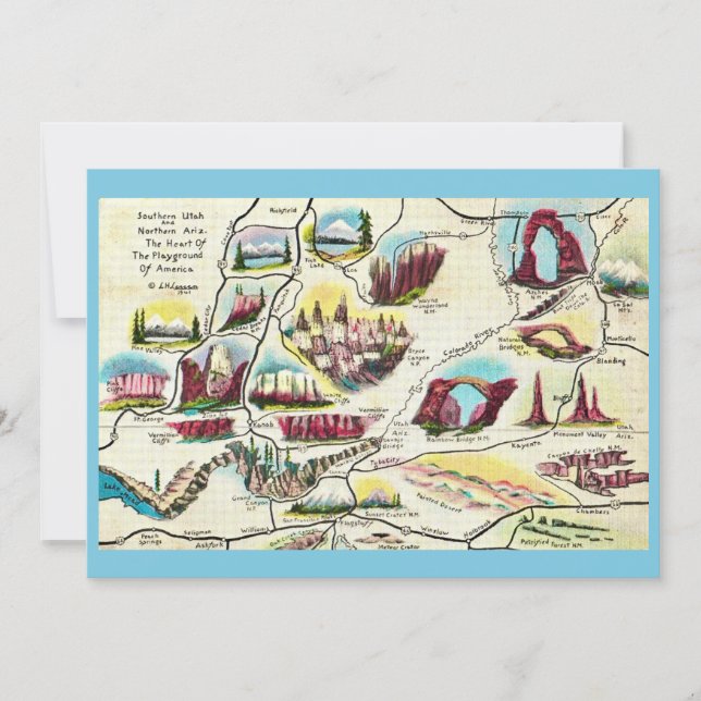 Map of Arizona Utah Landmarks Flat Card (Framsida)