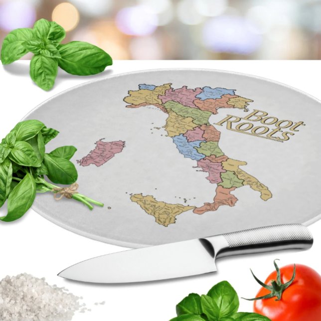 Map of Italy "Boot Roots"  (Map of Italy "Boot Roots" - Italian heritage glass cutting board - housewarming or bridal shower )