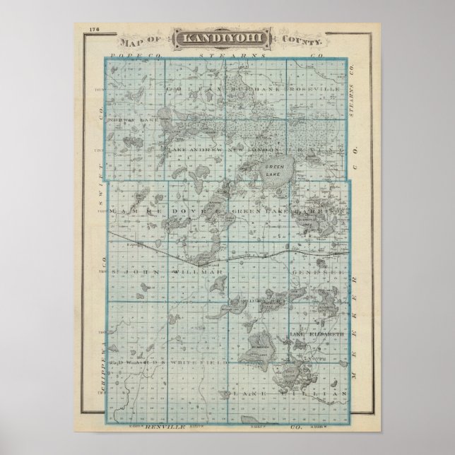Map of Kandiyohi County, Minnesota Poster (Framsidan)