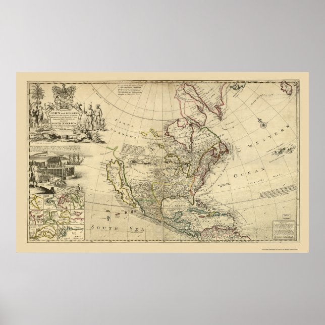 Map of North America by Herman Moll 1715 Poster (Framsidan)