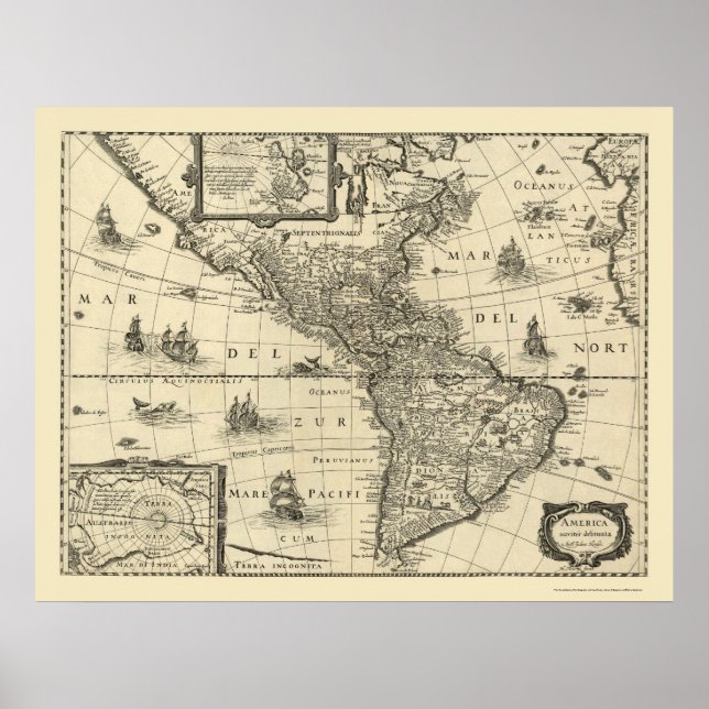 Map of the Americas by Hondio 1640 Poster (Framsidan)