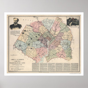 Map of Washington DC Suburbs by Clements 1891 Poster