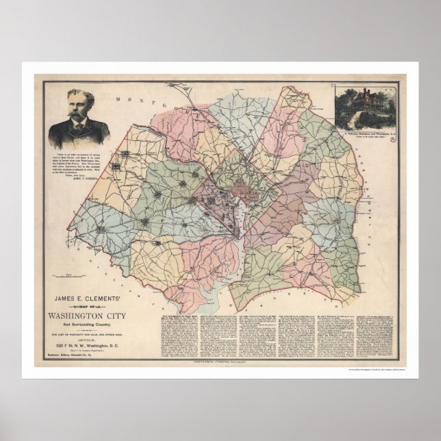 Map of Washington DC Suburbs by Clements 1891 Poster (Framsidan)