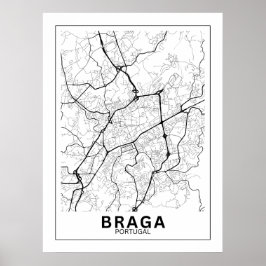Mapa Da Cidade Braga Estilo Linha Clássico Poster