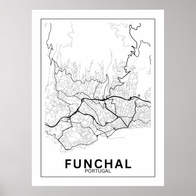 Mapa Da Cidade Funchal Estilo Linhas Clássico Poster (Framsidan)