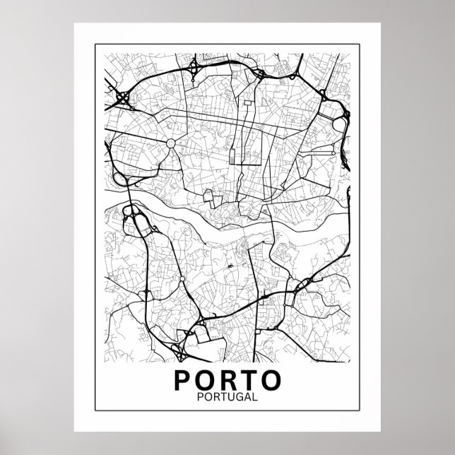 Mapa Da Cidade Porto Estilo Linha Clássico Poster (Framsidan)