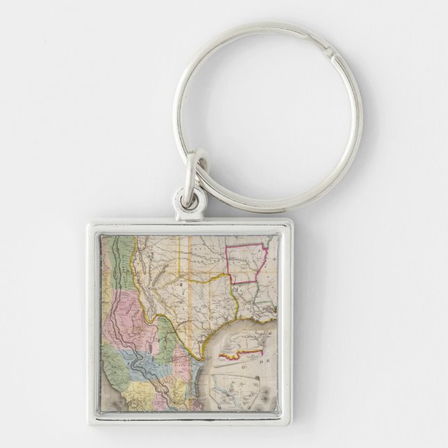 Mapa de los Estados Unidos de Mejico Fyrkantig Silverfärgad Nyckelring (Framsidan)